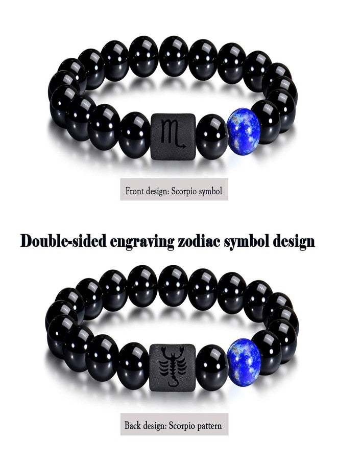 VLINRAS Zodiac Scorpio Bracelet for Men Women Scorpio Gifts Natural Black Onyx Stone Zodiac Charm Bracelet Constellation Horoscope Jewelry - Image 2